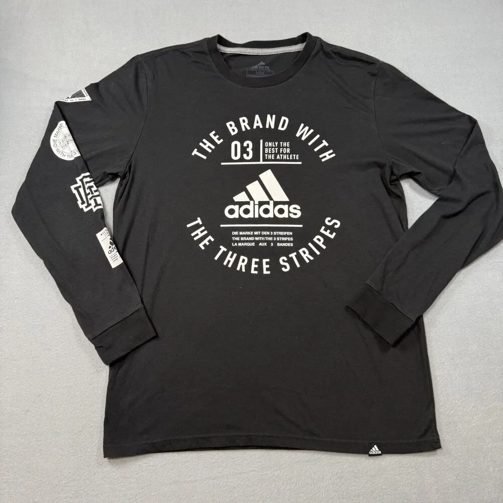 Adidas Black Long Sleeve Performance Tee Shirt Medium Climalite Three Stripes